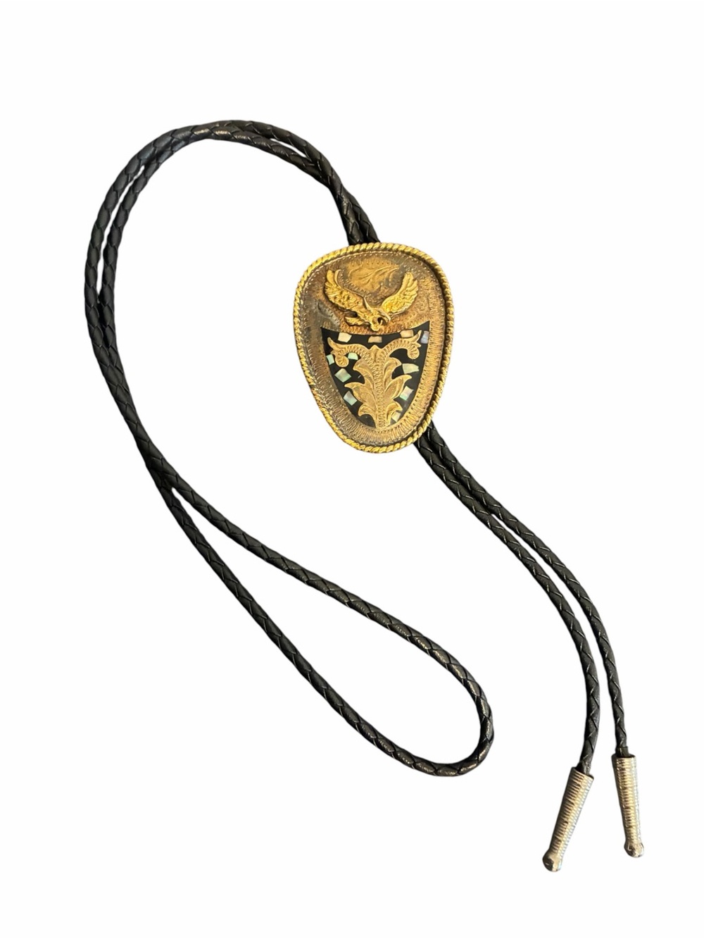 German Abalone Oval Eagle Bolo Tie